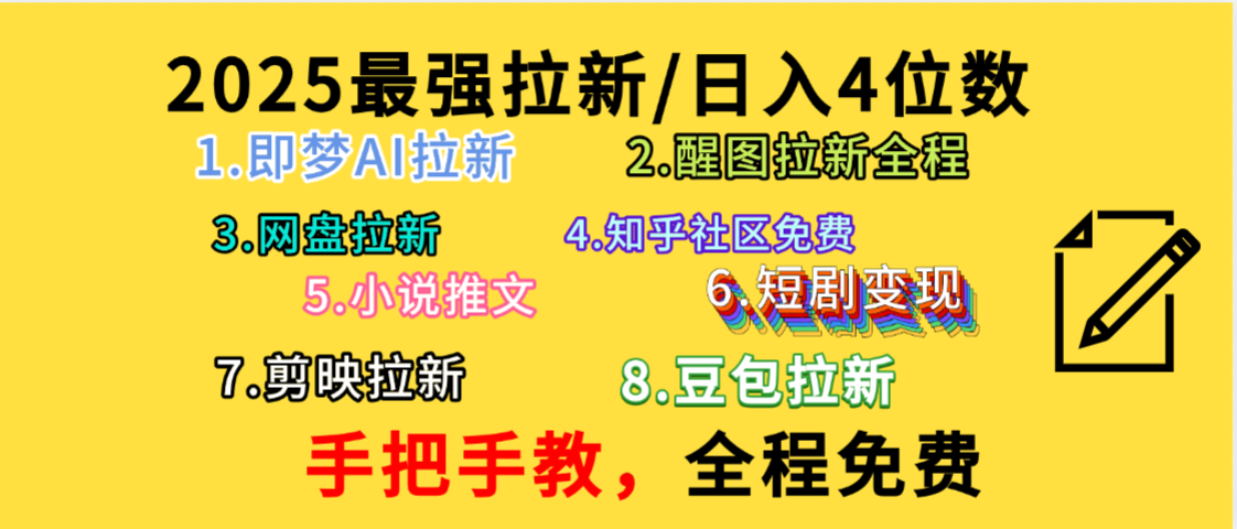全程免费，手把手教，日入4位数的拉新项目，教会你免费使用各种AI软件，并且持续更新市面上最新的项目哦！网创吧-网创项目资源站-副业项目-创业项目-搞钱项目网创吧