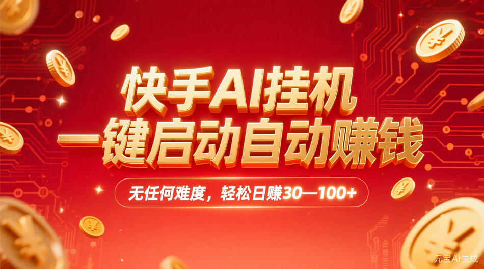 快手AI，一键启动自动赚钱 无任何难度，轻松一天30—100+网创吧-网创项目资源站-副业项目-创业项目-搞钱项目网创吧