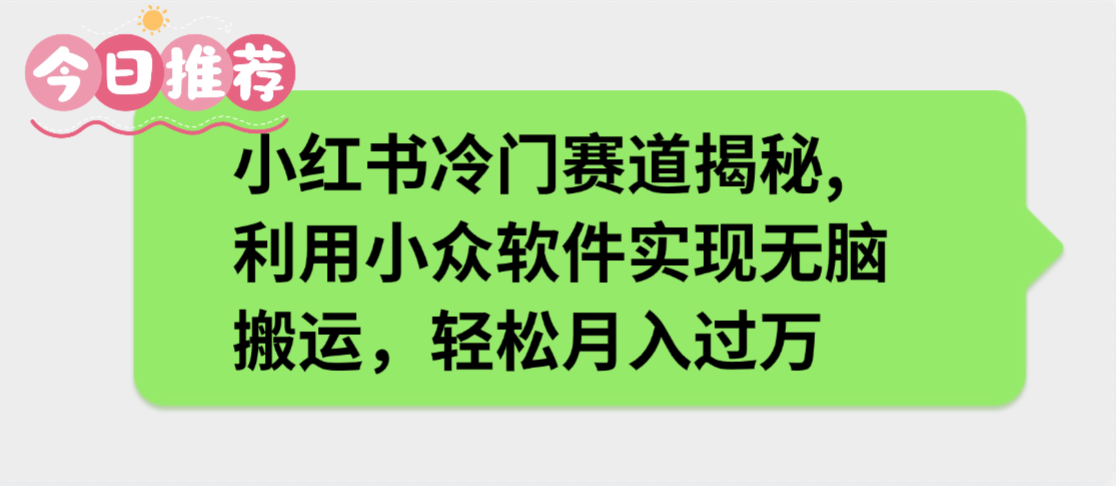 小红书冷门赛道揭秘,利用小众软件实现无脑搬运，轻松月入过万网创吧-网创项目资源站-副业项目-创业项目-搞钱项目网创吧